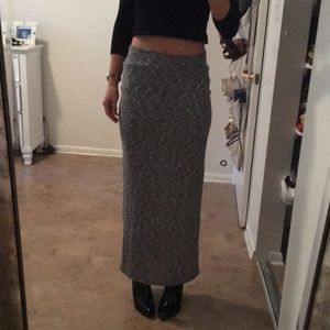 Black/white/gray striped fitted maxi skirt